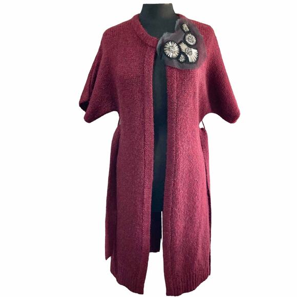 Vera Wang Lavender Lable Long Cardigan Wool Alpaca Blend SM Beaded Embellishment - Picture 1 of 11